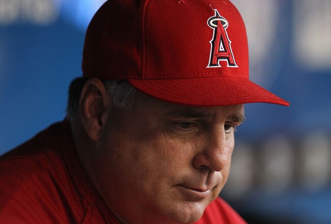 ARLINGTON, TX - JULY 23:  Head coach Mike Scioscia of the Los Angeles Angels of Anaheim on July 23, 2010 at Rangers Ballpark in Arlington, Texas.  (Photo by Ronald Martinez/Getty Images)