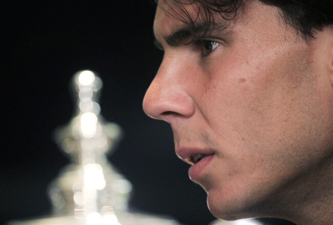 NEW YORK - SEPTEMBER 14:  Rafael Nadal of Spain, the 2010 U.S. Open Champion during a media interview at Niketown on September 14, 2010 in New York City.  (Photo by Chris Trotman/Getty Images for ATP)
