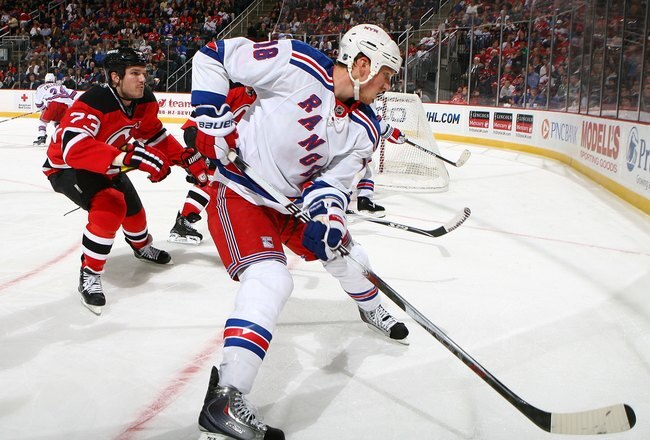 NEWARK, NJ - MARCH 10:  Marc Staal #18 of the New York Rangers skates against the New Jersey Devils at the Prudential Center on March 10, 2010 in Newark, New Jersey. Devils defeated the Rangers 6-3.  (Photo by Mike Stobe/Getty Images)