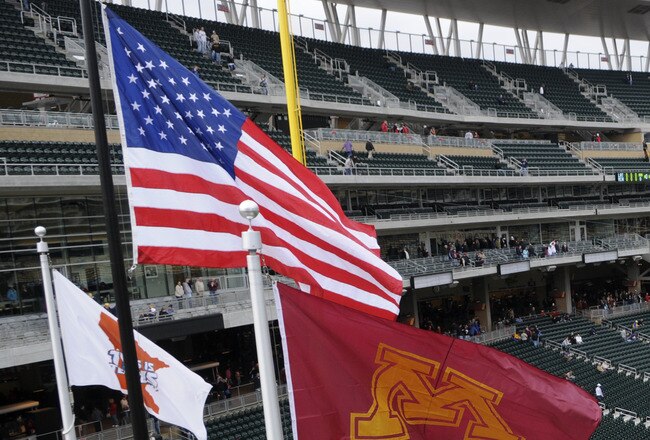 MINNEAPOLIS, MN - MARCH 27: Target Field before an exhibition game between the Minnesota Golden Gophers and the Louisiana Tech Bulldogs on March 27, 2010 in Minneapolis, Minnesota. Bulldogs defeated the Gophers 9-1. (Photo by Hannah Foslien /Getty Images)