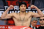 LAS VEGAS - APRIL 02:  Boxer Sergio Mora poses on the scale during the official weigh-in for his bout against Calvin Green at the Mandalay Bay Events Center April 2, 2010 in Las Vegas, Nevada. The fighters will meet in a middleweight bout on April 3 in Las Vegas.  (Photo by Ethan Miller/Getty Images)