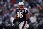 FOXBORO, MA - JANUARY 10:  Adalius Thomas #96 of the New England Patriots looks on against the Baltimore Ravens during the 2010 AFC wild-card playoff game at Gillette Stadium on January 10, 2010 in Foxboro, Massachusetts. The Ravens won 33-14. (Photo by Elsa/Getty Images)