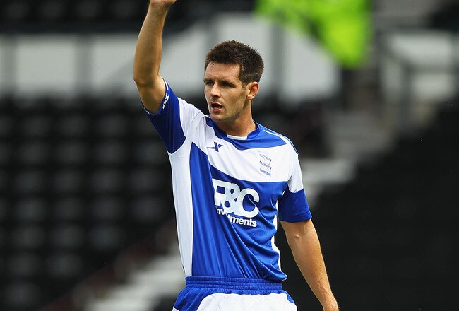 DERBY, ENGLAND - JULY 31:  Scott Dann of Birmingham City in action during the Pre-Season Friendly match between Derby County and Birmingham City at the County Ground on July 31, 2010 in Derby, England.  (Photo by Matthew Lewis/Getty Images)