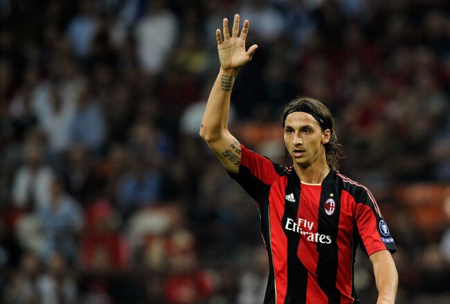 MILAN, ITALY - SEPTEMBER 15:  Zlatan Ibrahimovic of AC Milan during the UEFA Champions League group G match between AC Milan and Auxerre at San Siro Stadium on September 15, 2010 in Milan, Italy.  (Photo by Claudio Villa/Getty Images)