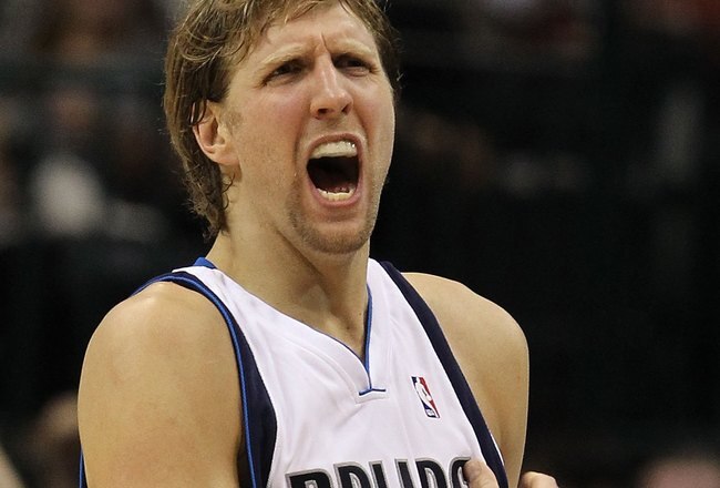 DALLAS - APRIL 18:  Forward Dirk Nowitzki #41 of the Dallas Mavericks in Game One of the Western Conference Quarterfinals during the 2010 NBA Playoffs at American Airlines Center on April 18, 2010 in Dallas, Texas. NOTE TO USER: User expressly acknowledges and agrees that, by downloading and or using this photograph, User is consenting to the terms and conditions of the Getty Images License Agreement.  (Photo by Ronald Martinez/Getty Images)