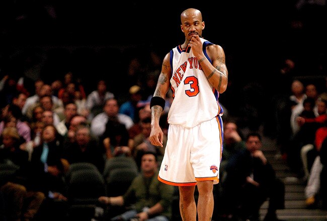 NEW YORK - JANUARY 11:  Stephon Marbury #3 of the New York Knicks walks down the court against the Toronto Raptors on January 11, 2008 at Madison Square Garden in New York City. NOTE TO USER: User expressly acknowledges and agrees that, by downloading and/or using this Photograph, User is consenting to the terms and conditions of the Getty Images License Agreement.  (Photo by Nick Laham/Getty Images)