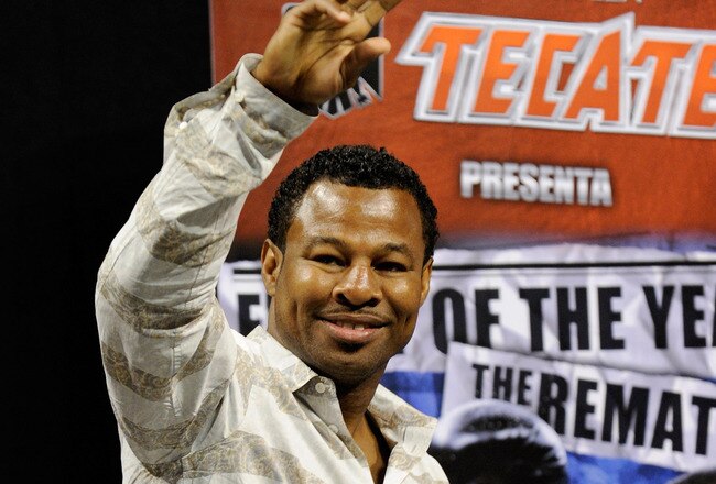 LAS VEGAS - JULY 30:  Boxer Shane Mosley appears during the official weigh-in for WBA/WBO lightweight champion Juan Manuel Marquez and Juan Diaz at the Mandalay Bay Events Center July 30, 2010 in Las Vegas, Nevada. Marquez will defend his titles against Diaz on July 31 in Las Vegas.  (Photo by Ethan Miller/Getty Images)
