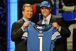 NEW YORK - APRIL 25:  NFL Commissioner Roger Goodell stands with Detroit Lions #1 draft pick Matthew Stafford at  Radio City Music Hall for the 2009 NFL Draft on April 25, 2009 in New York City  (Photo by Jeff Zelevansky/Getty Images)