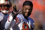 23 Dec 2000:  Jerry Rice #80 of the San Francisco 49ers waves to his fans during the game against the Denver Broncos at the Mile High Stadium in Denver, Colorado. The Broncos defeated the 49ers 38-9.Mandatory Credit: Harry How  /Allsport