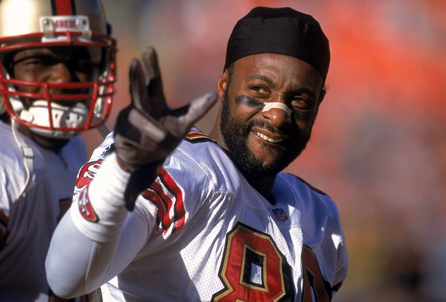 23 Dec 2000:  Jerry Rice #80 of the San Francisco 49ers waves to his fans during the game against the Denver Broncos at the Mile High Stadium in Denver, Colorado. The Broncos defeated the 49ers 38-9.Mandatory Credit: Harry How  /Allsport