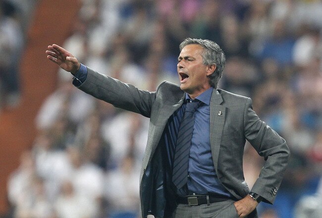 MADRID, SPAIN - SEPTEMBER 15:  Head coach Jose Mourinho of Real Madrid gestures during the UEFA Champions League group G match between Real Madrid and AFC Ajax at Estadio Santiago Bernabeu on September 15, 2010 in Madrid, Spain.  (Photo by Angel Martinez/Getty Images)