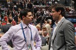 LOS ANGELES, CA - JUNE 25: Sidney Crosby of the Pittsburgh Penguins and Shea Weber of the Nashville Preadators work the draft floor during the 2010 NHL Entry Draft at Staples Center on June 25, 2010 in Los Angeles, California. (Photo by Bruce Bennett/Getty Images)
