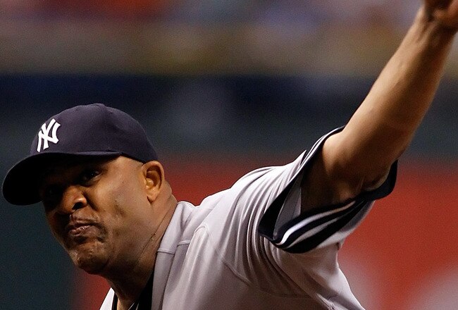 ST. PETERSBURG - SEPTEMBER 13:  C.C. Sabathia #52 of the New York Yankees pitches against the Tampa Bay Rays during the game at Tropicana Field on September 13, 2010 in St. Petersburg, Florida.  (Photo by J. Meric/Getty Images)