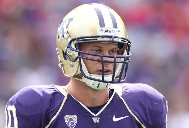 SEATTLE - SEPTEMBER 18: Quarterback Jake Locker #10 of the Washington Huskies looks on during the game against the Nebraska Cornhuskers on September 18, 2010 at Husky Stadium in Seattle, Washington. (Photo by Otto Greule Jr/Getty Images)