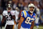 SAN DIEGO - OCTOBER 19:Vincent Jackson #83 of the San Diego Chargers celebrates a touchdown in the first half against the Denver Broncos at Qualcomm Stadium on October 19, 2009 in San Diego, California.  (Photo by Jacob de Golish/Getty Images)