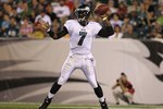 PHILADELPHIA - AUGUST 13:  Michael Vick #7 of the Philadelphia Eagles rolls out to pass against the Jacksonville Jaguars during their preseason game at Lincoln Financial Field on August 13, 2010 in Philadelphia, Pennsylvania.  (Photo by Nick Laham/Getty Images)