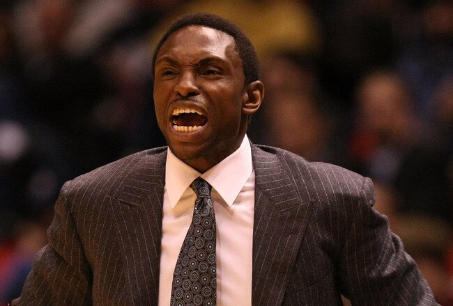EAST RUTHERFORD, NJ - FEBRUARY 10:  Head coach Avery Johnson of  the Dallas Mavericks shouts instructions during their game against the New Jersey Nets at the Izod Center February 10, 2008 in East Rutherford, New Jersey.  NOTE TO USER: User expressly acknowledges and agrees that, by downloading and/or using this Photograph, user is consenting to the terms and conditions of the Getty Images License Agreement.  (Photo by Al Bello/Getty Images)