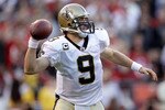 SAN FRANCISCO - SEPTEMBER 20:  Drew Brees #9 of the New Orleans Saints in action during their game against the San Francisco 49ers at Candlestick Park on September 20, 2010 in San Francisco, California.  (Photo by Ezra Shaw/Getty Images)