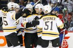 MONTREAL, CANADA - SEPTEMBER 22:  Nathan Horton #18 of the Boston Bruins celebrates his first period goal with team mates during an NHL preseason game against the Montreal Canadiens at the Bell Centre on September 22, 2010 in Montreal, Quebec, Canada.  The Bruins defeated the Canadiens 4-2.  (Photo by Richard Wolowicz/Getty Images)