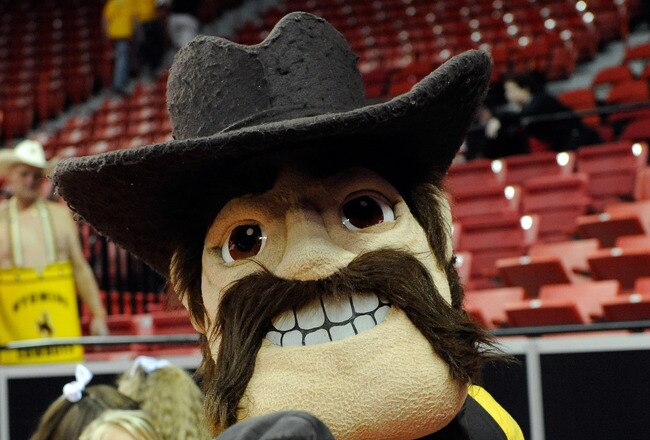 LAS VEGAS - MARCH 10:  Wyoming mascot Pistol Pete appears as the Cowboys take on the Air Force Falcons during the first round of the Conoco Mountain West Conference Basketball tournament at the Thomas & Mack Center March 10, 2010 in Las Vegas, Nevada.  (Photo by Ethan Miller/Getty Images)