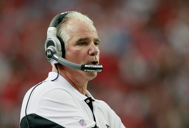 ATLANTA - SEPTEMBER 19:  Head coach Mike Smith of the Atlanta Falcons looks on during the game against the Arizona Cardinals at Georgia Dome on September 19, 2010 in Atlanta, Georgia.  (Photo by Kevin C. Cox/Getty Images)