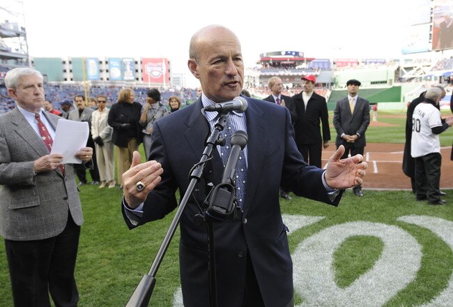 WASHINGTON - MARCH 29:  Stan Kasten, President of the Washington Nationals, talks to fans before the exhibition game against the Baltimore Orioles at Nationals Park March 29, 2008 in Washington DC.  (Photo by Mitchell Layton/Getty Images)