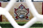 CALGARY, AB, CANADA - AUGUST 4:  The logo for the 2011 Heritage Classic game between the Montreal Canadiens and Calgary Flames is shown through a net at McMahon Stadium on August 4, 2010 in Calgary, Alberta, Canada.  (Photo by Dylan Lynch/Getty Images)