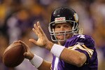 MINNEAPOLIS - SEPTEMBER 19:  Quarterback Brett Favre #4 of the Minnesota Vikings warms up prior to the start of the game against the Miami Dolphins on September 19, 2010 at Hubert H. Humphrey Metrodome in Minneapolis, Minnesota.  (Photo by Jamie Squire/Getty Images)