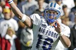 PROVO, UT - OCTOBER 29:  Quarterback Adam Fitch #16 of Air Force passes against Brigham Young University during the second quarter October 29, 2005 at LaVell Edwards Stadium in Provo, Utah. Fitch replaced Shaun Carney who cut his left hand and had to leave the game.  (Photo by George Frey/Getty Images)