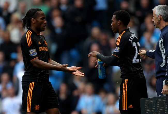 MANCHESTER, ENGLAND - SEPTEMBER 25:  Didier Drogba of Chelsea is substituted for team mate Daniel Sturridge during the Barclays Premier League match between Manchester City and Chelsea at the City of Manchester Stadium on September 25, 2010 in Manchester, England.  (Photo by Alex Livesey/Getty Images)