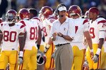 MINNEAPOLIS - SEPTEMBER 18:  Head coach Lane Kiffin of the USC Trojans looks on during a timeout in the game against the Minnesota Golden Gophers on September 18, 2010 at TCF Bank Stadium in Minneapolis, Minnesota.  (Photo by Jamie Squire/Getty Images)