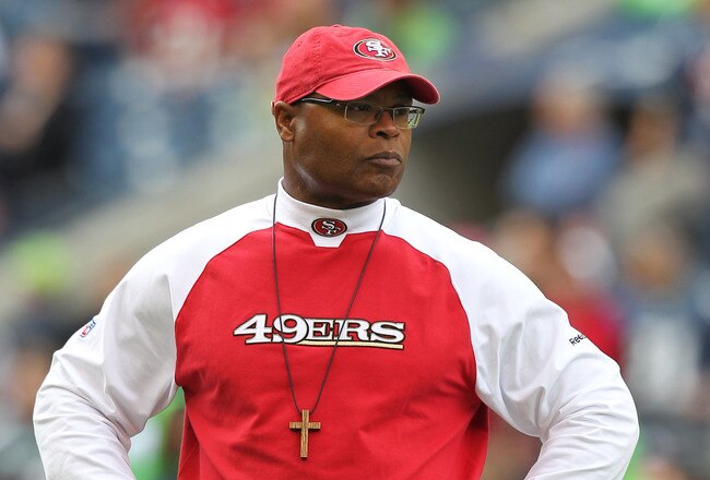 SEATTLE - SEPTEMBER 12:  Head coach Mike Singletary of the San Francisco 49ers looks on during warm ups prior to the NFL season opener against the Seattle Seahawks at Qwest Field on September 12, 2010 in Seattle, Washington. (Photo by Otto Greule Jr/Getty Images)