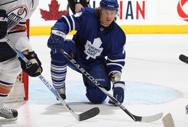 TORONTO, ON MARCH 13:  Mikhail Grabovski #84 of the Toronto Maple Leafs plays goaltender in a game against the Edmonton Oilers on March 13, 2010 at the Air Canada Centre in Toronto, Ontario. (Photo by Claus Andersen/Getty Images)