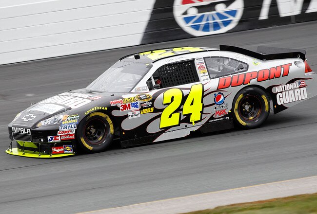 LOUDON, NH - SEPTEMBER 17:  Jeff Gordon, driver of the #24 DuPont/National Guard Facebook Chevrolet, drives on track during practice for the NASCAR Sprint Cup Series Sylvania 300 at New Hampshire Motor Speedway on September 17, 2010 in Loudon, New Hampshire.  (Photo by Todd Warshaw/Getty Images for NASCAR)