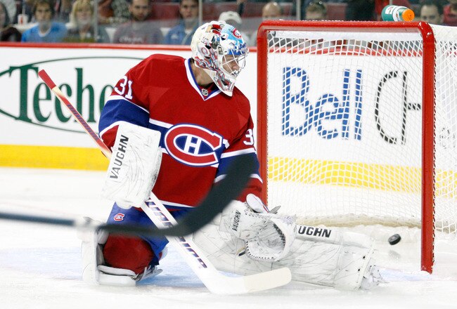 MONTREAL, CANADA - SEPTEMBER 22:  Carey Price #31 of the Montreal Canadiens lets in the puck on a shot by Nathan Horton #18 of the Boston Bruins during an NHL pre-season game at the Bell Centre on September 22, 2010 in Montreal, Quebec, Canada.  (Photo by Richard Wolowicz/Getty Images)