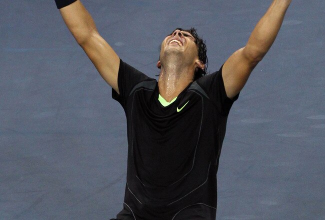 NEW YORK - SEPTEMBER 13:  Rafael Nadal of Spain falls to his knees in celebration of his win over Novak Djokovic of Serbia during their men's singles final on day fifteen of the 2010 U.S. Open at the USTA Billie Jean King National Tennis Center on September 13, 2010 in the Flushing neighborhood of the Queens borough of New York City.  (Photo by Al Bello/Getty Images)