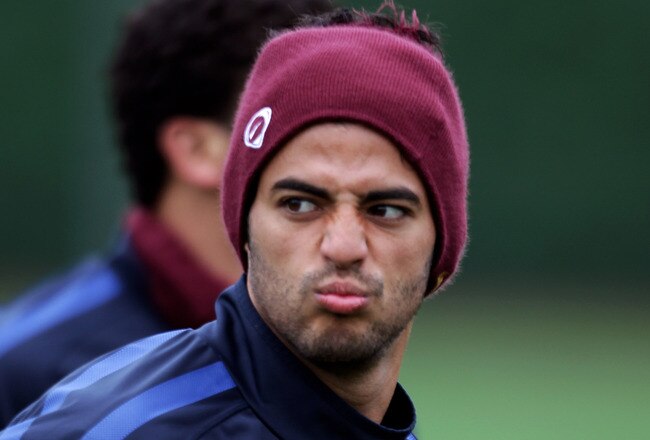 ST ALBANS, ENGLAND - SEPTEMBER 27: Carlos Vela in action during a training session ahead of the UEFA Champions League game against Partizan Belgrade at the club's complex at London Colney on September 27, 2010 in St Albans, England.  (Photo by Dean Mouhtaropoulos/Getty Images)