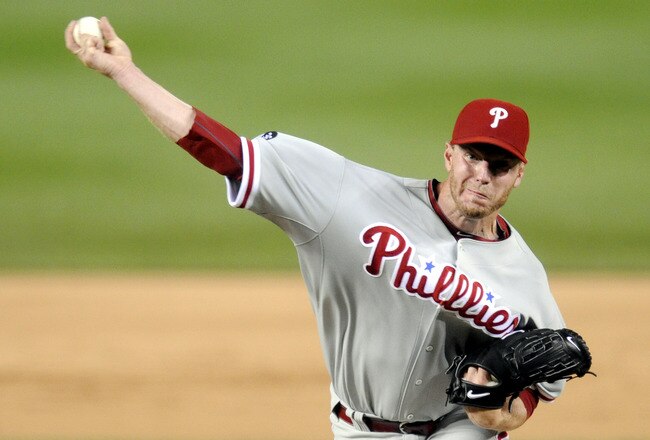 WASHINGTON - SEPTEMBER 27:  Roy Halliday #34 of the Philadelphia Phillies pitches during a baseball game against the Washington Nationals on September 27, 2010 at Nationals Park in Washington, D.C.    (Photo by Mitchell Layton/Getty Images)