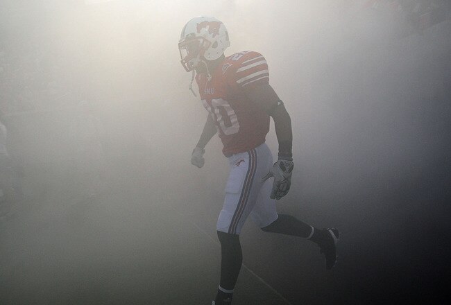 DALLAS - SEPTEMBER 24:  Defensive back Ryan Smith #20 of the SMU Mustangs enters the field before a game against the TCU Horned Frogs at Gerald J. Ford Stadium on September 24, 2010 in Dallas, Texas.  (Photo by Ronald Martinez/Getty Images)