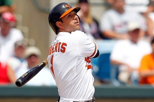 SARASOTA, FL - APRIL 03:  Infielder Brian Roberts #1 of the Baltimore Orioles fouls off a pitch against the New York Mets during a Grapefruit League Spring Training Game at Ed Smith Stadium on April 3, 2010 in Sarasota, Florida.  (Photo by J. Meric/Getty Images)