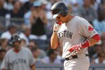 NEW YORK - AUGUST 07: Victor Martinez #41 of the Boston Red Sox celebrates after hitting a second-inning homerun against the New York Yankees on August 7, 2010 at Yankee Stadium in the Bronx borough of New York City.  (Photo by Mike Stobe/Getty Images)