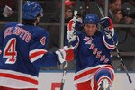NEW YORK - SEPTEMBER 29:  Sean Avery #16 of the New York Rangers scores at 4:39 of the first period against the Detroit Red Wings at Madison Square Garden on September 29, 2010 in New York City.  (Photo by Bruce Bennett/Getty Images)