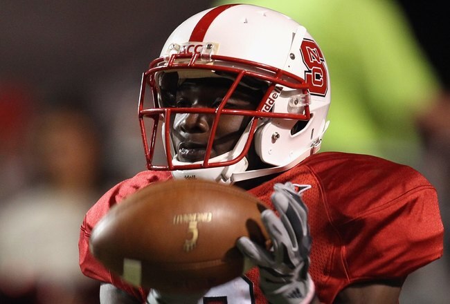 RALEIGH, NC - SEPTEMBER 16:  T.J. Graham #6 of the North Carolina State Wolfpack during their game at Carter-Finley Stadium on September 16, 2010 in Raleigh, North Carolina.  (Photo by Streeter Lecka/Getty Images)