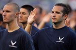 CARSON, CA - JULY 22:  Members of a U.S. Air Force recruit class are sworn in to the U.S. Air Force prior to the MLS match between the San Jose Earthquakes and the Los Angeles Galaxy at The Home Depot Center on July 22, 2010 in Carson, California. Donovan scored on the rebound to tie the game 2-2. The Earthquakes and the Galaxy played to a 2-2 draw.  (Photo by Victor Decolongon/Getty Images)