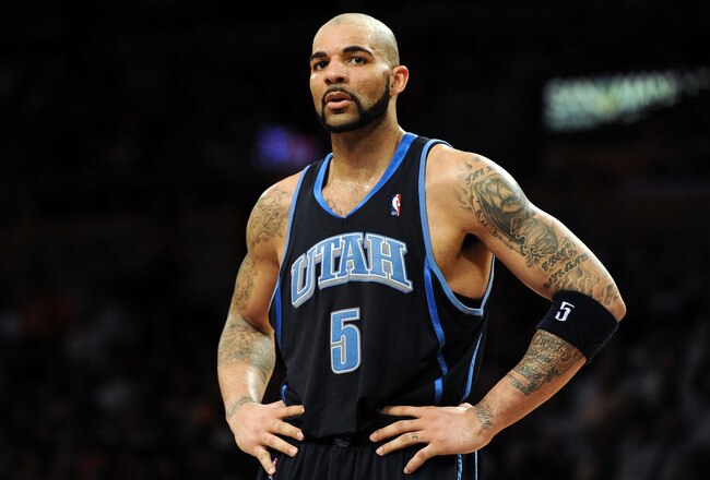LOS ANGELES, CA - MAY 04:  Carlos Boozer #5 of the Utah Jazz looks on in the first half while taking on the Los Angeles Lakers during Game Two of the Western Conference Semifinals of the 2010 NBA Playoffs at Staples Center on May 4, 2010 in Los Angeles, California.  (Photo by Harry How/Getty Images)