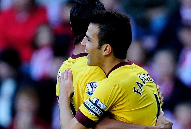 SUNDERLAND, ENGLAND - SEPTEMBER 18:  Cesc Fabregas of Arsenal celebrates scoring the opening goal during the Barclays Premier League match between Sunderland and Arsenal at the Stadium of Light on September 18, 2010 in Sunderland, England.  (Photo by Jamie McDonald/Getty Images)