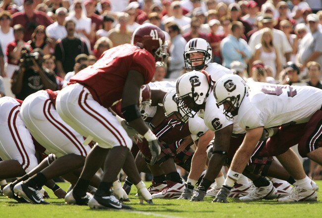 COLUMBIA, SC - SEPTEMBER 17:  Quarterback Blake Mitchell #12 of the South Carolina Gamecocks looks over the defense of the Alabama Crimson Tide before taking the snap on September 17, 2005 at Williams-Brice Stadium in Columbia, South Carolina. Alabama defeated South Carolina 37-14.  (Photo By Grant Halverson/Getty Images)