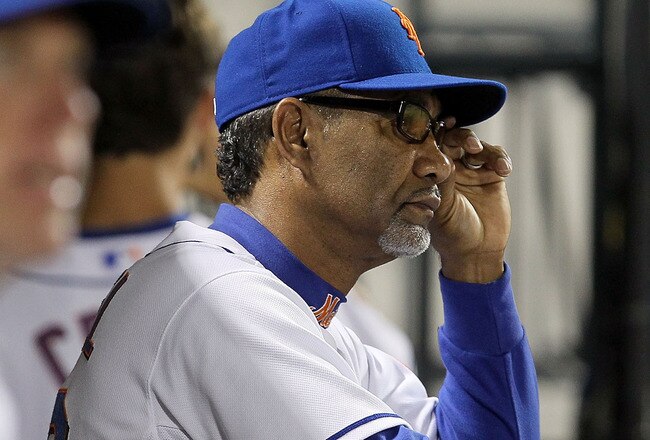 NEW YORK - AUGUST 28:  Manager Jerry Manuel of the New York Mets looks on from the dugout against the Houston Astros on August 28, 2010 at Citi Field in the Flushing neighborhood of the Queens borough of New York City.  (Photo by Jim McIsaac/Getty Images)