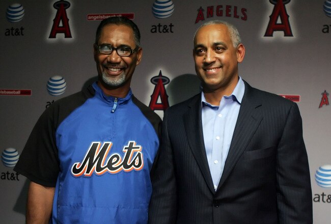 ANAHEIM, CA - JUNE 17:  New York Mets interim manager Jerry Manuel and general manager Omar Minaya pose during a press conference at Angel Stadium on June 17, 2008 in Anaheim, California.  (Photo by Jeff Gross/Getty Images)