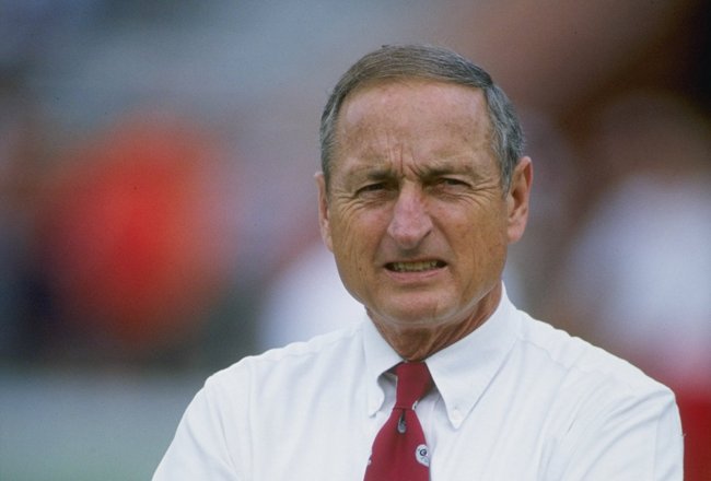 1988:  Coach Vince Dooley of the Georgia Bulldogs watches his players during a game. Mandatory Credit: Allen Dean Steele  /Allsport